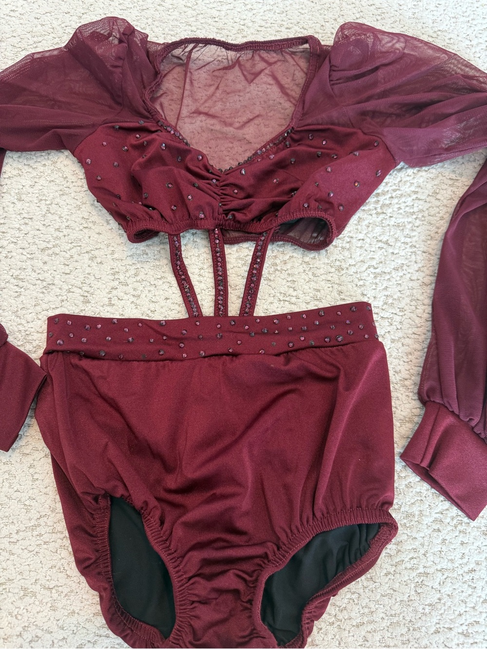 Kelle Burgundy Mesh Crop Top & High-Waist Bottom Set - child large